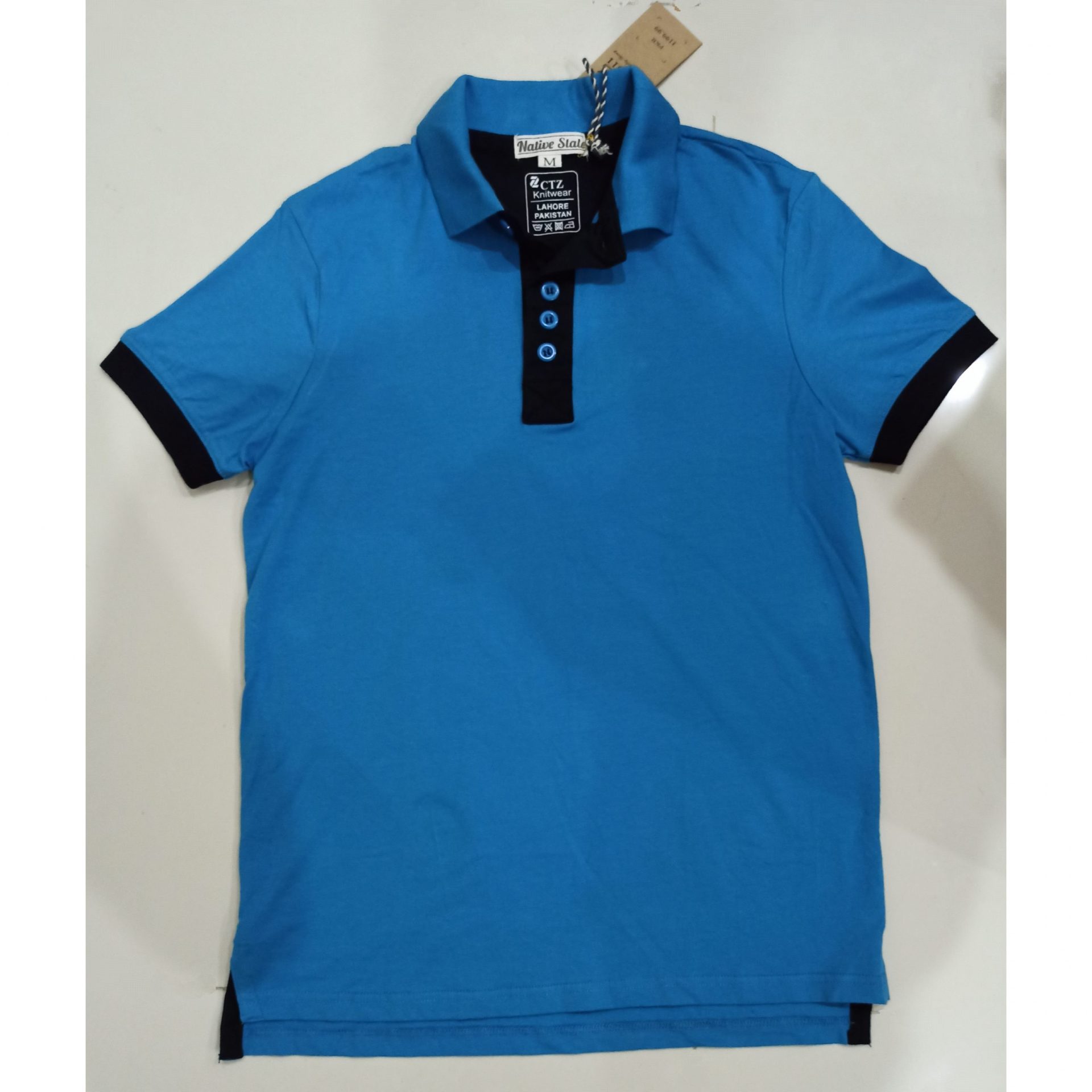 K Club - Branded Cotton Polo Shirt Blue with Black Button Line Minor Fault